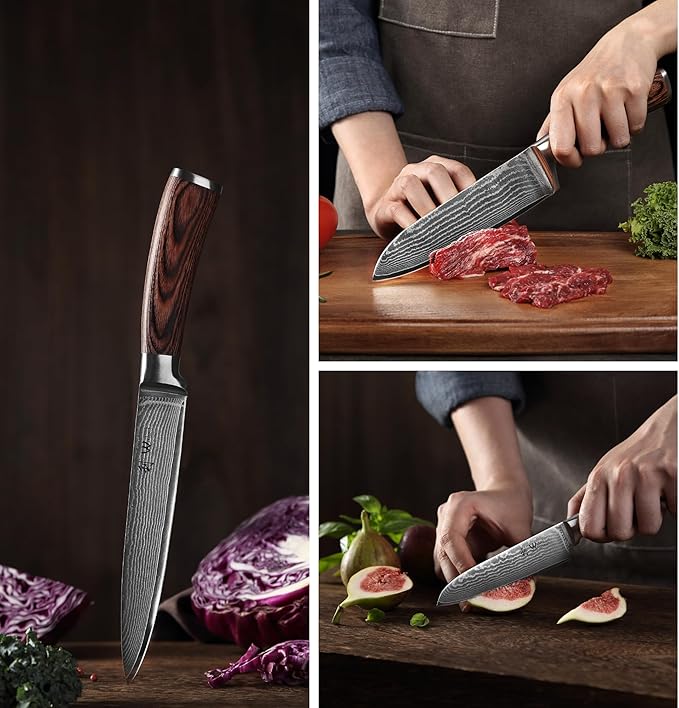 Wakoli EDIB 4-Piece Damascus Knife Block Set ??Professional Kitchen Knives with Magnetic Acacia Block, 67-Layer Damascus Steel Blades and Ergonomic Pakkawood Handles ??Premium Knife Set with Block