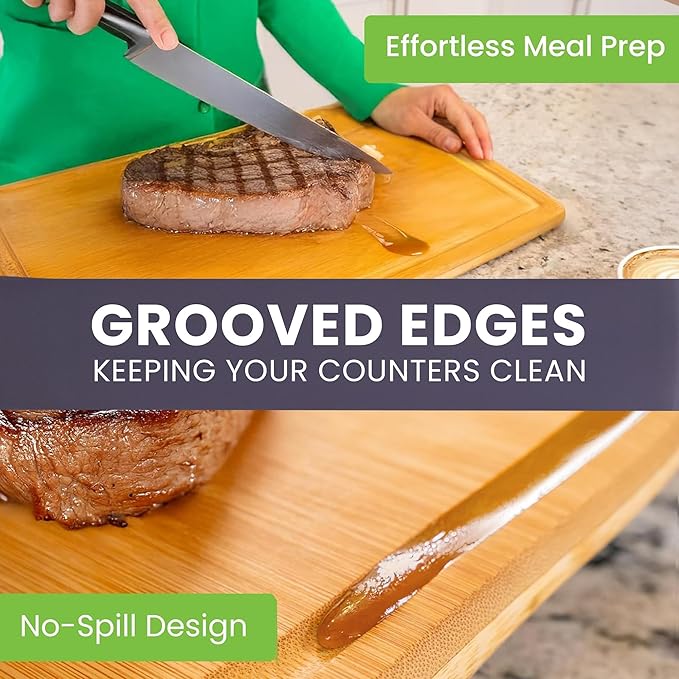 Glue-Free Surface??2XL Extra Large Bamboo Cutting Board Set of 4 ??Small, Medium, XL, and Oversized Sizes from Chopping Vegetables to Carving Meat & Turkey for Large Family Meal Prep and Gatherings
