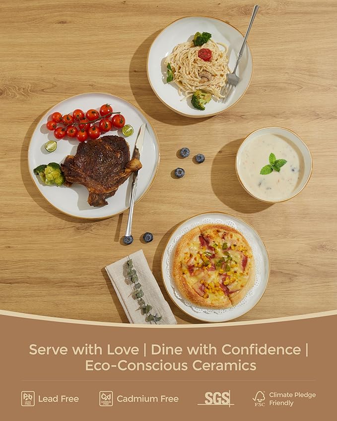 32 Piece White Dinnerware Set with Pasta Bowls, Reactive Glaze Stoneware for 8 | Perfect for Multi?멌ourse Dinners, Hosting Large Groups, Holiday Serving Needs