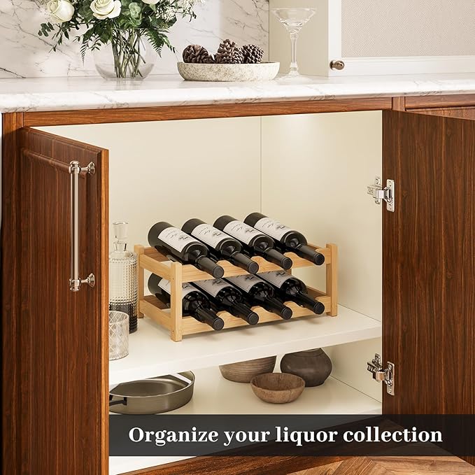 Wine Rack竊똁amboo Wine Storage Cabinet Shelf竊똂ountertop Wine Shelf- Freestanding Wine Holder for Kitchen & Pantry (Natural, 2-Tier)