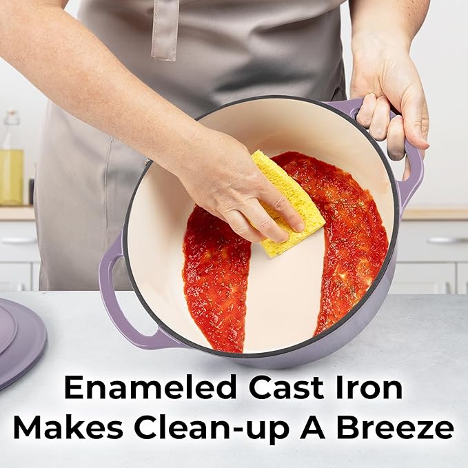 Zulay Kitchen 6 Quart Enameled Cast Iron Dutch Oven Pot with Lid ??Premium Durability & Oven Safe up to 500째F ??Heavy Duty Cookware Perfect for Bread Baking, Stews, Braising & Roasting ??Lavender Jade