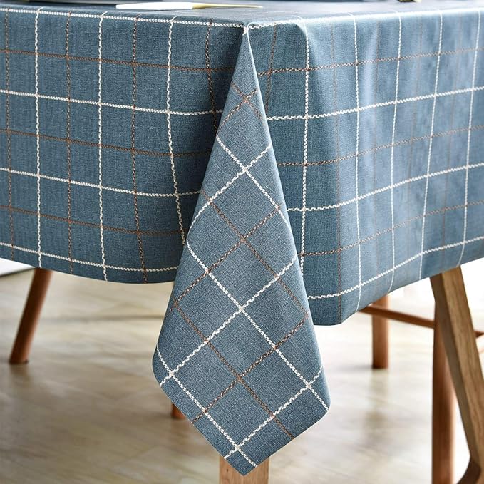 LOHASCASA Plastic Tablecloth Wipeable Small Square Vinyl Spillproof Oilcloth Party Tablecloths Farmhouse Luau Dining Tablecloth - Navy Blue Plaid 54x54 Inch
