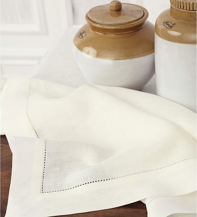 Solino Home Linen Tablecloth 60 x 120 Inch - Classic Hemstitch 100% Pure Linen Ivory Table Cloth for Rectangle Tables - Machine Washable Tablecloth for Spring, Easter