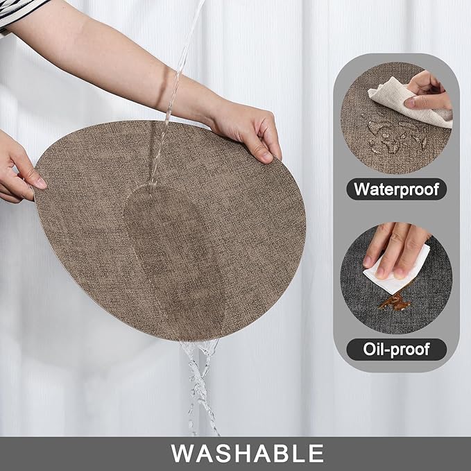 Myir JUN Round Placemats, Dual Sided Faux Leather Place Mats Set of 4 Indoor/Outdoor Non-Slip Washable Table Mats (Gray Brown, Set of 4)