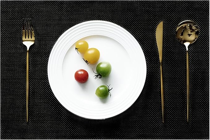 SUMYMERY Placemats Set of 6 Vinyl/Plastic Woven Place Mats for Kitchen Table Indoor/Outdoor Washable Placemat Wipeable Dining Table Mats (Full Black,6)