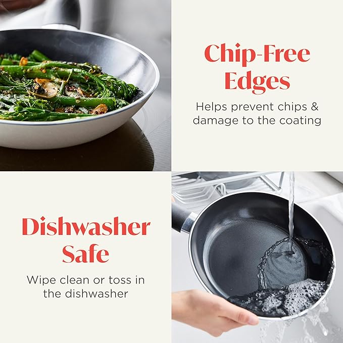 Deco 8??Nonstick Frying Pan Skillet, Made in Italy, Diamond Ceramic PFAS-Free, Dishwasher & Metal Utensil Safe, Durable Gloss Enamel Finish, Stay-Cool Handle, High Walls-Extra Room, Taupe