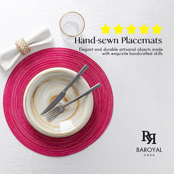 Round Placemats Set of 4 Woven Placemats Washable Braided Table Mats for Dining Table Heat Resistant Non-Slip Circle Place Mats(Pink)