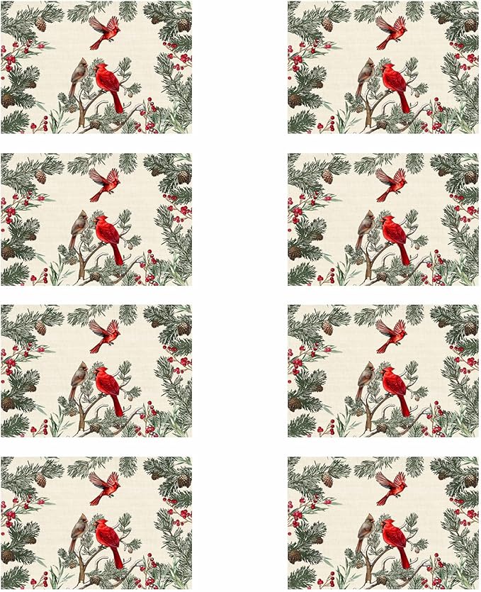 XCHI Cardinal Birds Winter Pine Tree Christmas Xmas Placemats Set of 8 Table Mats for Party Home Kitchen Dining Table Decorations 12x18 Inch