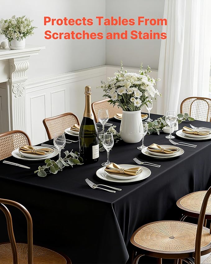 VEVOR Black Tablecloths for Rectangle Tables, 6 Pack, 70 x 120 Inches, Reusable and Machine Washable Table Clothes, Wrinkle-Resistant Polyester Fabric Table Covers for Wedding, Party, Banquet