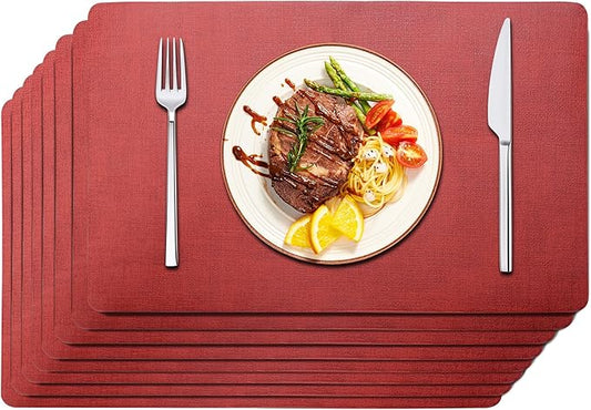 Maxpearl Faux Leather Placemats Set of 8 - Waterproof - Wipe Clean - Heat Resistant - Non Slip Dining Table Place Mats, Suitable for Indoor & Outdoor Use, 17?쇺셹12?쇺? Red