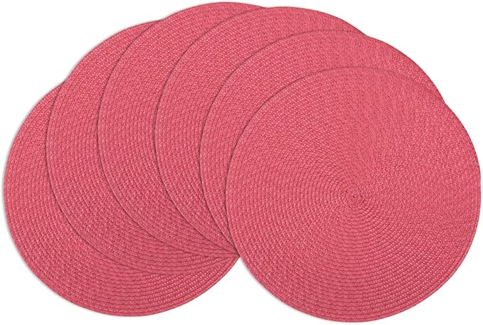 Winknowl Round Braided Placemats Set of 6 Washable Woven Heat Resistant Table Mats for Kitchen Dining Tables 15 inch Round Place Mats (Red,6pcs)