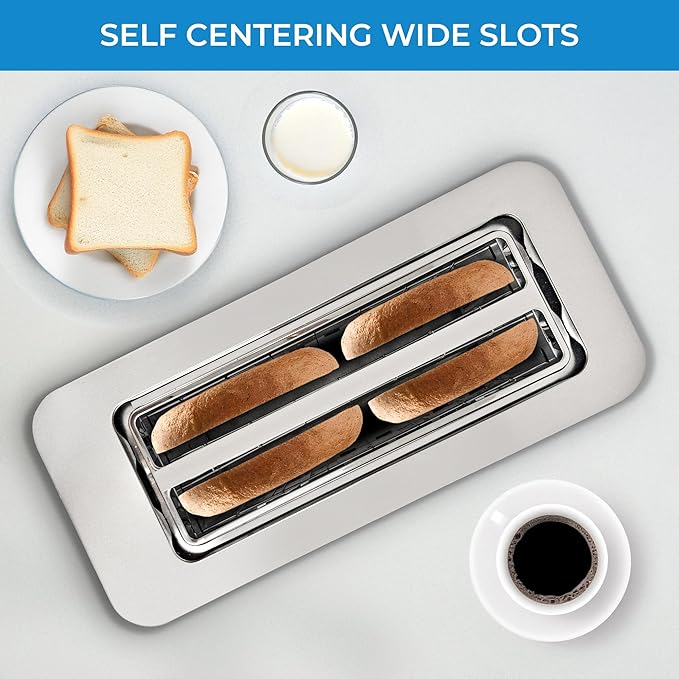Kenmore 4-Slice Long Slot Toaster | Color Touch Screen & 6 Shade Settings | Extra Wide Slots | Digital Timer | Customizable Smart Presets | Reheat, Defrost, Add Time Functions | Stainless Steel