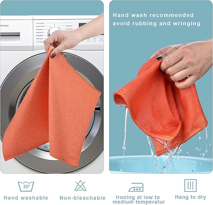 SLKQG Thanksgiving Linen Fabric Placemats Set of 4 - Heat Resistant & Machine Washable Table Mats for Holiday Dining, Double-Layered Placemats for Family Gatherings (4, Orange)