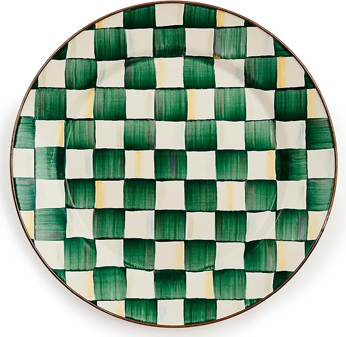 MACKENZIE-CHILDS Enamel Charger Plate, Charger Decoration for Dinner Plates or Home Decor, 12 Inches, Green-and-White Emerald Check