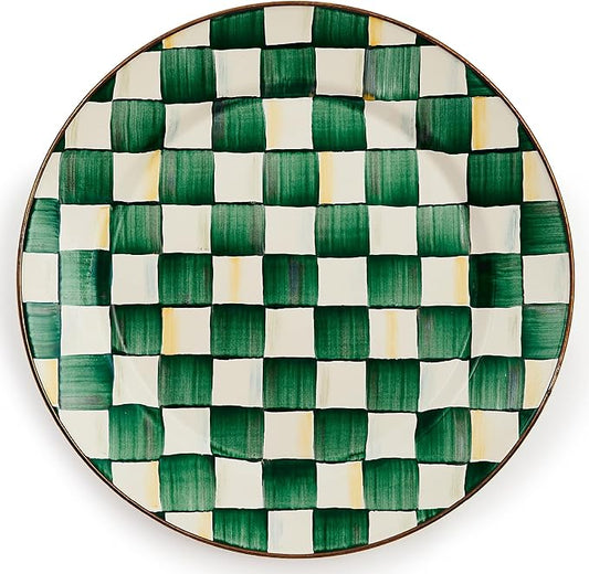 MACKENZIE-CHILDS Enamel Charger Plate, Charger Decoration for Dinner Plates or Home Decor, 12 Inches, Green-and-White Emerald Check