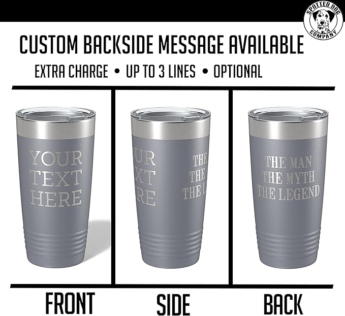 Personalized 20oz (17 Colors) Powder Coated Insulated Stainless Steel Tumbler with Lid, Custom Etched, Customized Text Message Name, Engraved Gift Idea Women Men Him Her, Your Text Here (Gray)