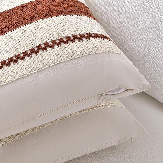 Fancy Homi Set of 2 Rust Boho Decorative Throw Pillow Covers 16x16 Inch for Couch Bed Sofa, Aesthetic Modern Organic Fall Room Decor, Soft Cotton Cute Terracotta Textured Farmhouse Cushion Case