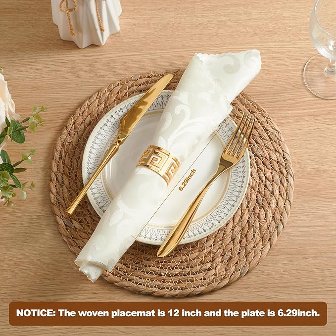 Round Woven Placemats 13 Inch Set of 10 - Boho Rattan Placemat Natural Water Hyacinth Placemats, Farmhouse Weave Place Mats, Rustic Braided Wicker Table Mats for Dining Table,Home,Wedding