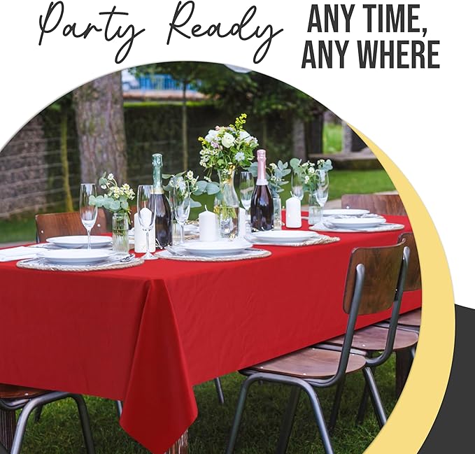 Exquisite 66% Thicker Premium Plastic Table Cloth Rectangle Table Cover 0.5 Mil 24 Pack Red Table Cloth 54 Inch x 108 Inch Disposable Tablecloth Won't Tear Easily Like Cheap Thin Brands