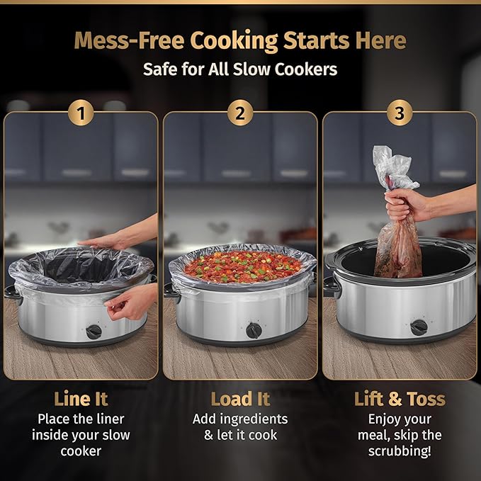 30 Pack Slow Cooker Liners ??Large 13??x 21??BPA-Free Crock Pot Bags ??Fits 3??0 Quart Round & Oval Cookers ??Disposable Crock Pot Liners for Effortless Home Cooking & Fast Clean Up, Bonus Recipe Book