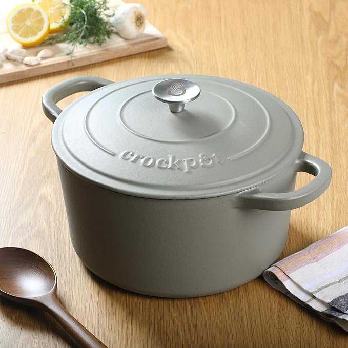 Crock-Pot Artisan 5-Quart Round Cast Iron Dutch Oven with Lid ??Matte Green, Durable Oven Safe Cookware