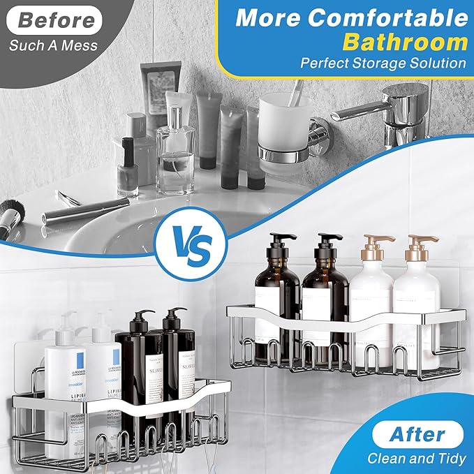 EUDELE 5-Pack Rustproof Stainless Steel Shower Caddy ??No Drill Adhesive Bathroom Organizer with Large Capacity, Spacious Shower Shelves for Inside Shower, Kitchen & Home Decor Storage-XL Size