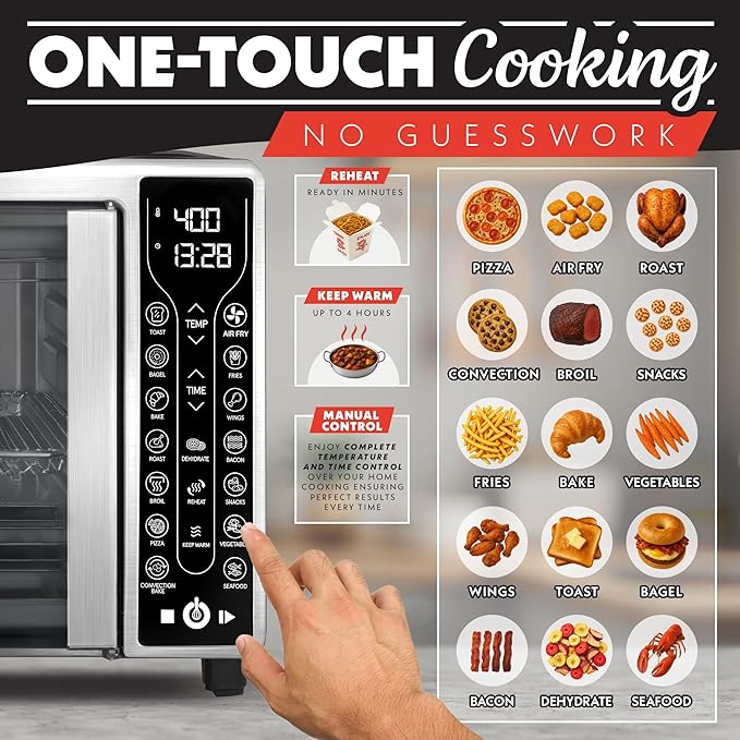 Gourmia French Door Air Fryer ??25 Qt Large Capacity Convection Oven, Fryfroce 360째, Digital Display with 17 Cooking Presets, Bake, Toast, Roast, Dehydrate, Fits 12??Pizza