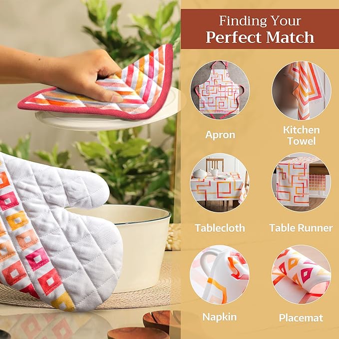 Maison d' Hermine Pot Holders 100% Cotton Heat Resistant Potholders 8" x 8" Hot Pads with Loop BBQ, Cooking, Baking, Grilling, Kitchen, Handling Hot Pans Spring/Summer (Pack of 1, Summer Maze)