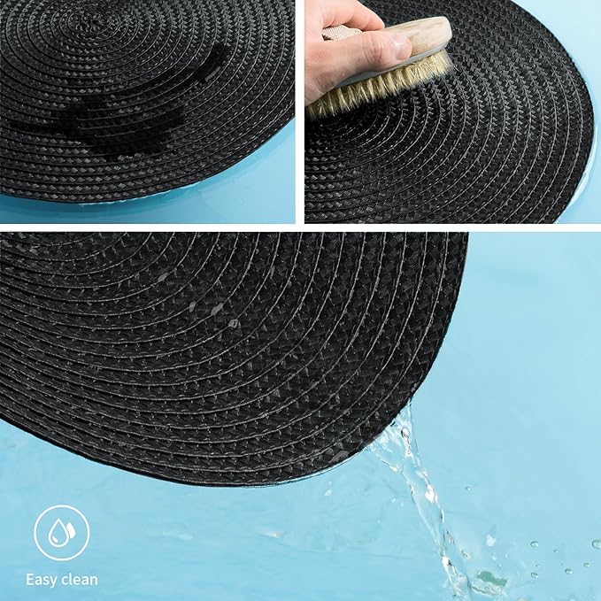 FunWheat Round Braided Placemats Set of 4 Place Mats for Dining Tables Woven Washable Non-Slip Table mats Small 13 inch(S Black, 4pcs)