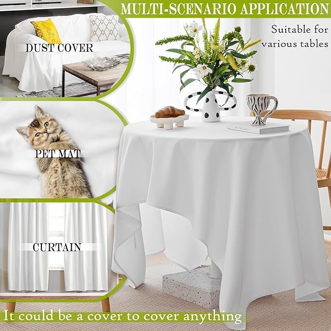 BYDOLL Table Cloth White 60x102 Inch Tablecloth for 6 Foot Rectangle Tables Outdoor Polyester Washable Wrinkle-Free and Spillproof Tablecloth for Festival Wedding Party Camping Patio Cover