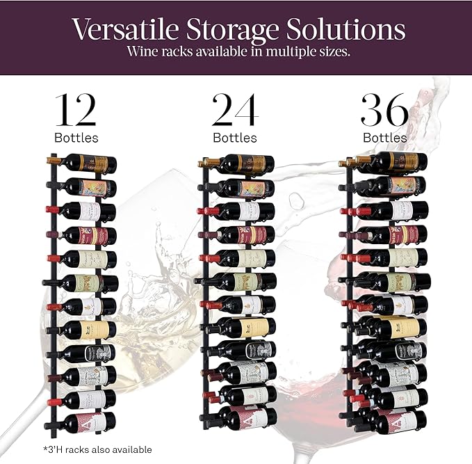 Wine Enthusiast N'FINITY 24 Bottle Wall Mounted Metal Wine Rack ??Label Forward Wine Rack with Easy Installation - 4' Tall, 2 Column Deep (Black)