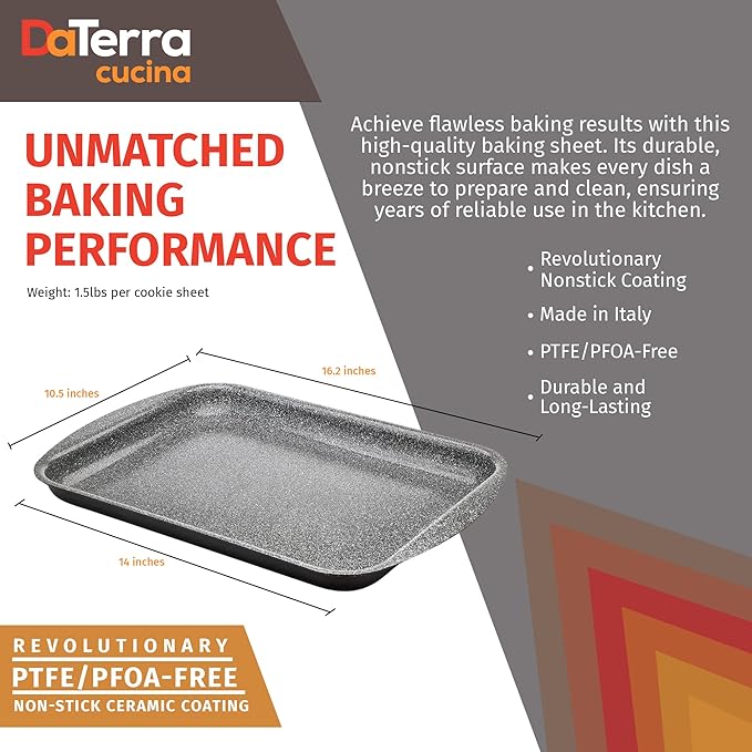 DaTerra Cucina - Nonstick Ceramic Coated Baking Sheet Twin Pack ??16" x 11" x 1" Professional Grade, PTFE, Cadmium, Lead & PFOA Free, Oven Safe, Ideal for Baking, Roasting & Cooking
