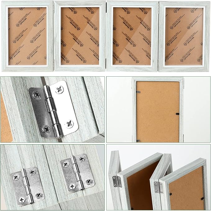 POILKMNI 4 Folding 5x7 Inch Hinged Picture Frame High Definition Natural Wood Picture Frame Rustic Desktop Acrylic Frame Family Photo Collage for Birthday Father's Day Christmas Family Lover Gift