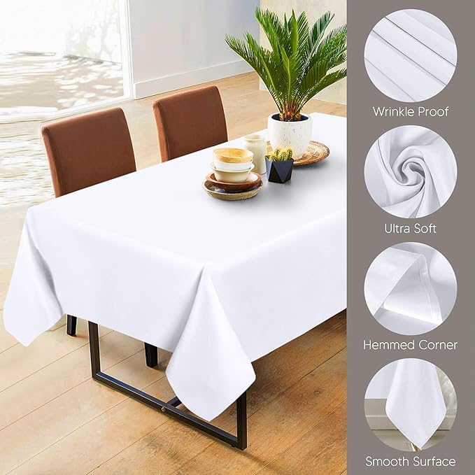 Utopia Kitchen Rectangle Table Cloth 1 Pack(60x102 Inches, White), Tablecloth Machine Washable, Polyester Table Cover for Dining, Buffet Parties, Picnics, Events, Weddings and Restaurants