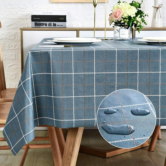LOHASCASA Spillproof Tablecloth Wipeable PVC Vinyl Plastic Card Table Oilcloth Tablecloths Farm BBQ Tablecloth - Navy Blue Buffalo Plaid 54 x 78 Inch