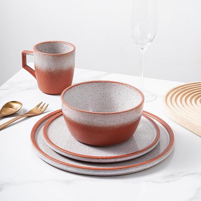 Stone Lain Vince Stoneware Reactive Glaze Dinnerware Set, 16 Piece Service for 4, Red