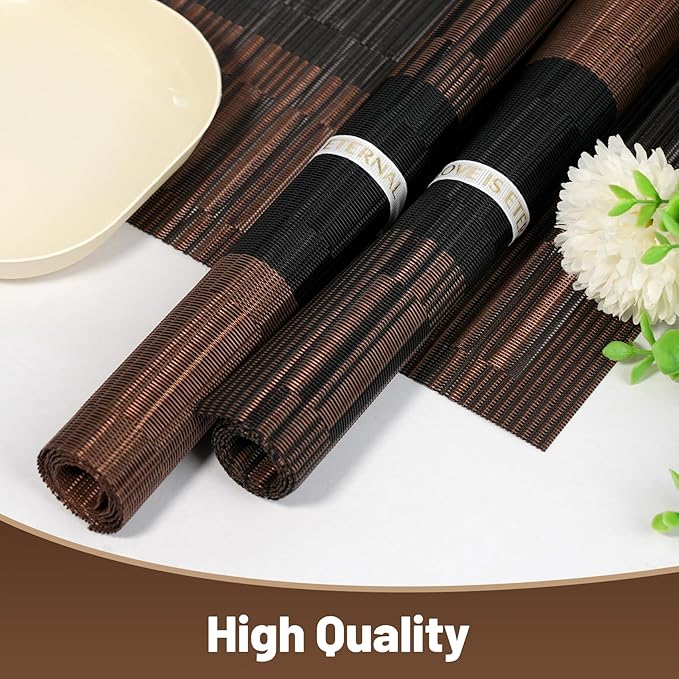 flohar Placemats Set of 8竊똍on-Slip PVC Weave Table Mats Easy to Clean竊똇eat Resistant Place Mats for Kitchen Dining Table Decoration Indoor Outdoor竊똁lack Brown
