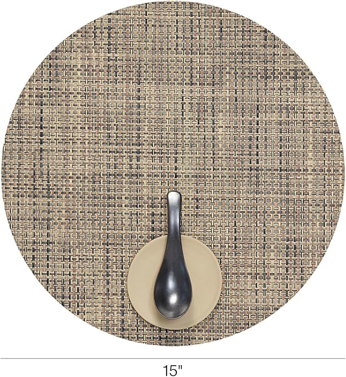 Chilewich Basketweave Placemats in Bark - Set of 4 - Easy Care Woven Tabletop Textiles - Indoor/Outdoor - 15" Round