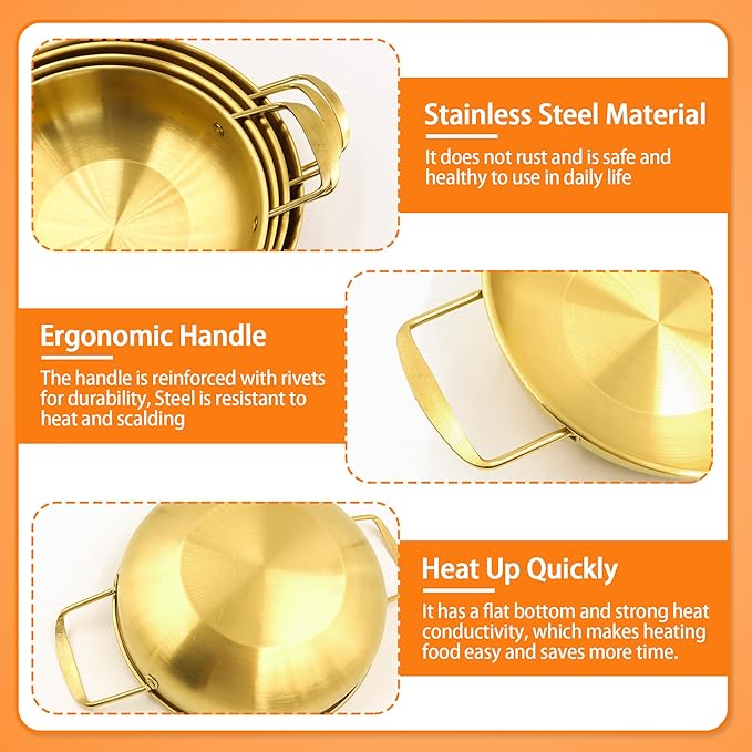 4 Sizes Korean Ramen Pot, ATSKIM Stainless Steel Noodle Cooking Pots for Stove, Golden Ramen Cooker with Handles for Pasta Soup, Fast Heating Everyday Pan for Home Outdoor Use (Gold)