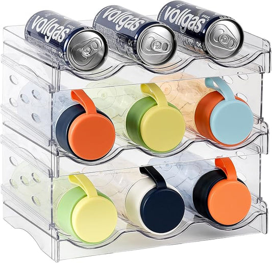 Plastic Stackable Bottle Storage Holder Rack,Free-Standing Water Bottle/Wine and Drink Organizer Shelf for Kitchen Cabinet,Fridge,Countertop,Pantry,Freezer,Water Bottle Organizer,9 Containe