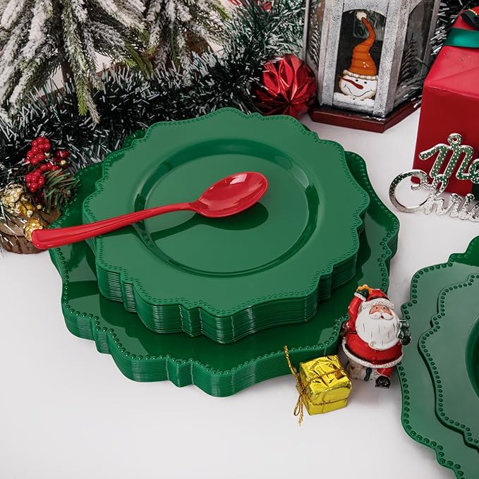 COLOSUS Disposable Party Plastic Plates 60Pcs, Green plastic Party Plates, Heavy Duty 30 Dinner plate 10.5??and 30 Salad/Dessert Plate 8.25??for St. Patrick's Day