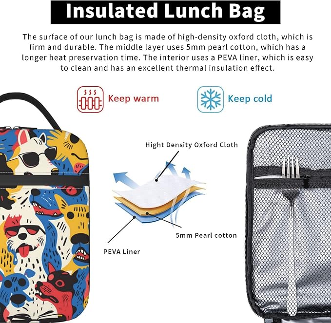 VANZEV Insulated Lunch Box for Women Men, Dog Lunch Box Reusable Portable Lunch Bag Cooler Tote Waterproof Lunch Container for Office Picnic Work Travel