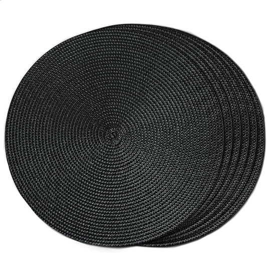 FunWheat Round Braided Placemats Set of 6 Place Mats for Dining Tables Woven Washable Non-Slip Table mats Small 13 inch(S Black, 6pcs)