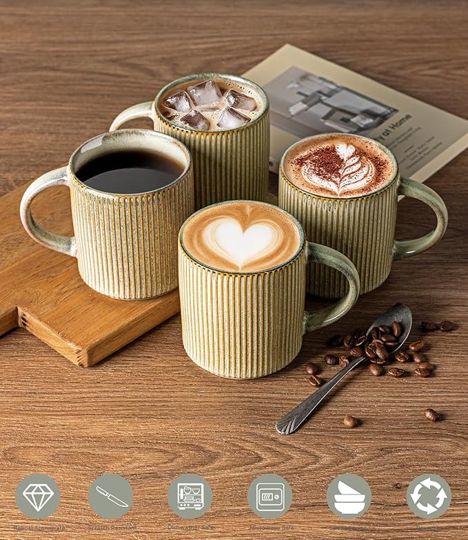GBhome Coffee Mugs Set for 6, 11oz Coffee Cups with Handle for Man,Woman,Dad,Mom, Stoneware Mugs Sets for Coffee, Latte,Tea, Hot Cocoa, Milk, Dishwasher&Microwave Safe, Desert Sage