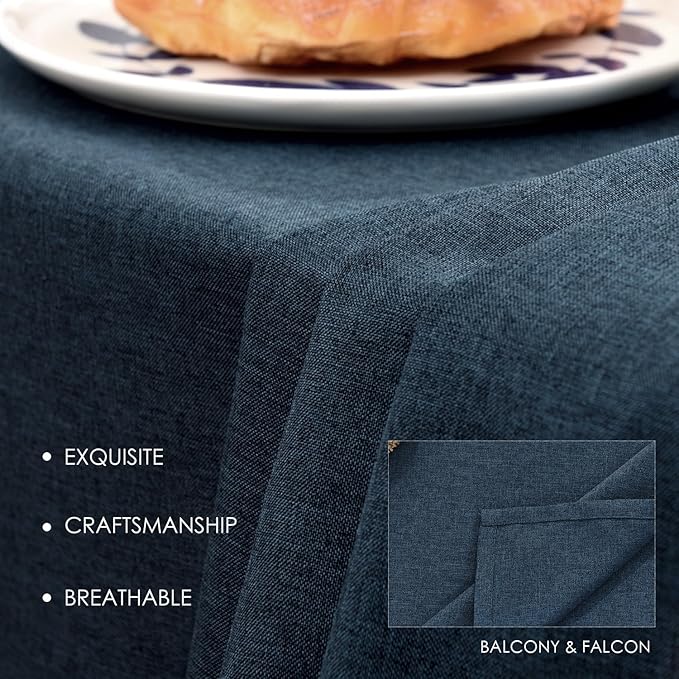 BALCONY & FALCON Table Cloth ??Waterproof, Wrinkle Resistant & Washable Rectangle Tablecloth and Table Cover for Dining Room, Kitchen, Outdoor, Party & Birthday Use (Dark Blue, 57" x 85")