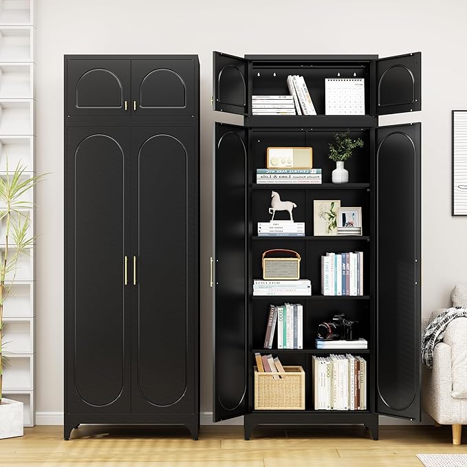 90??Tall Kitchen Pantry Cabinet,Storage Cabinet with Doors and Adjustable Shelves,Modern Kitchen Hutch Cabinets,Freestanding Cupboard for Dining Room