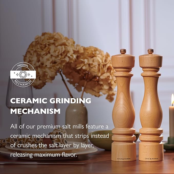 Cole & Mason London Refillable Spice Mill - Kitchen & Home Accessory - Table Salt Grinder - Salt Mill with Ceramic Mechanism - 11", Natural Beech