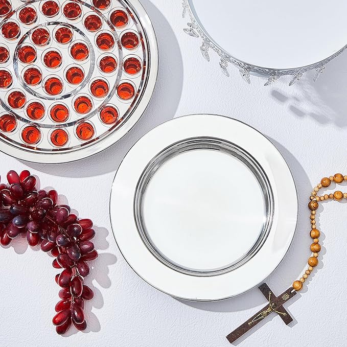 Zhehao 2 Pcs Communion Plates for Church Communion Bread Tray Plate Church Supplies Set Polished Stainless Steel Tray (Silver)