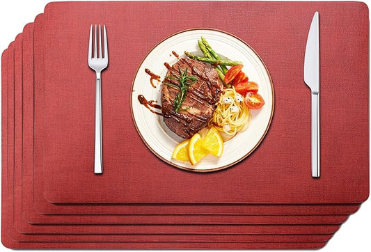 Maxpearl Faux Leather Placemats Set of 6 - Waterproof - Wipe Clean - Heat Resistant - Anti Slip Dining Table Place Mats, Suitable for Indoor & Outdoor Use, 17?쇺셹12?쇺? Red