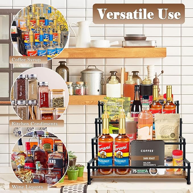 Klxuyuo 4-Tier Coffee Syrup Rack for 20 Bottles (750ml)?밪turdy Coffee Syrup Organizer Holder for Kitchen, Caf챕, Office